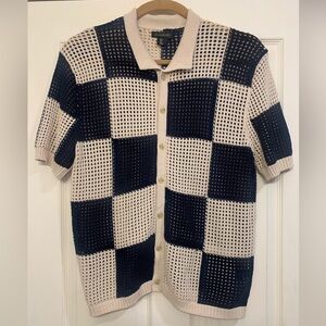 Art of Rhetoric Men’s Knitted Navy & Cream Checkered Large Top.           2850-X